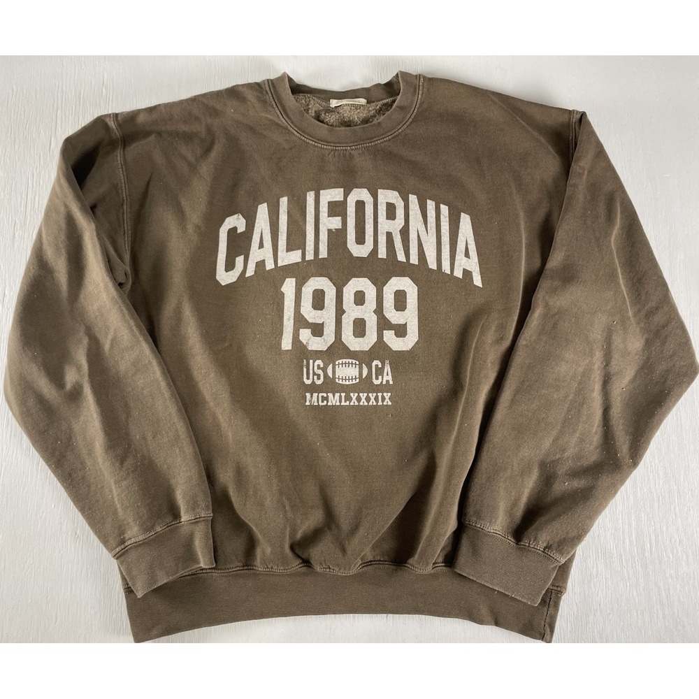 Full Tilt Sweatshirt Womens California 1989 Graphic Brown‎ Crewneck Pullover Top
